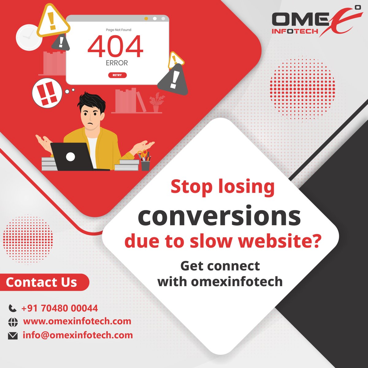 OmexInfotech's tweet image. Struggling with 404 errors or slow website performance? 🚫💻 Stop losing conversions and optimize your site with @Omexinfotech !
Discover more at shorturl.at/JI6aW🌐✨
#WebDevelopment #ErrorResolution #404ErrorFix #WebsiteOptimization #SpeedUpYourSite #TechSolutions