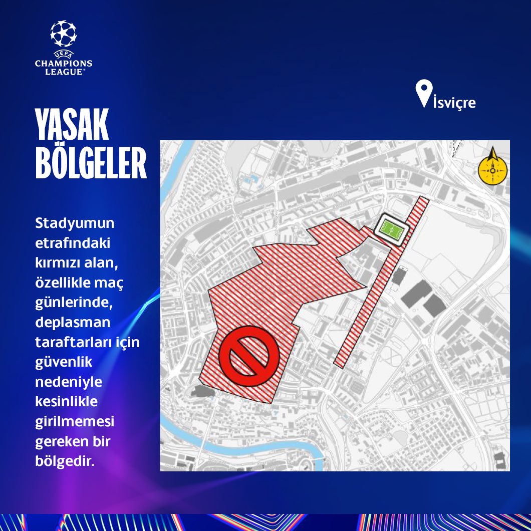 GalatasaraySK's tweet photo. 📣 İsviçre’deki Büyük Galatasaray Taraftarı'nın Dikkatine!

ℹ️ Taraftarlarımız, yerel saat ile 16.00’dan itibaren Bern şehir merkezindeki Aarbergergasse’de toplanacaktır. 

ℹ️ Young Boys ile oynayacağımız karşılaşma için kapı açılış saati yerel saat ile 19.30 olarak belirlenmiştir.

ℹ️ Buluşma noktasının yakınındaki Bollwerk durağından 20 numaralı otobüse binerek stadyuma ulaşabilirsiniz.

ℹ️ Taraftar yürüyüşleri genellikle yasaklanmış olup, İsviçre Ceza Kanunu uyarınca pankartlarda, bayraklarda, kıyafetlerde vb. siyasi veya şiddete teşvik mesajı yasaktır. Ayrıca siyasi mesajlar ileten veya şiddete teşvik eden her türlü tezahürat, sözlü ifade vb. bu kanun uyarınca yasaktır. Gereklilikler karşılanmadığı takdirde yetkililerin daha sıkı düzenlemeleri uygulama hakkına sahip olduğunu hatırlatmak isteriz. Yine İsviçre kanunlarına göre yerel otoritelerin bildiriminde meşale, maytap, torpil gibi maddelerin şehir içinde ve statta kullanılması kesinlikle yasaktır. Bu maddelerin kullanımı halinde kullanan kişiler gözaltına alınma yaptırımı ile karşı karşıya kalabilir.