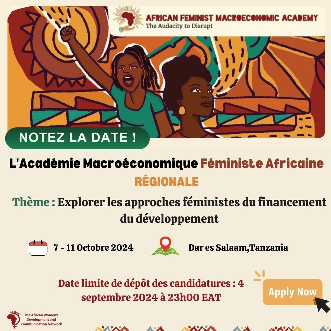 FemnetProg's tweet image. Calling all women&apos;s rights activists, journalists, and academics! 📣 Apply now for the African Feminist Macroeconomic Academy (AFMA) and be part of the change! ✊🏾
Link:bit.ly/AFMAapplicatio…
Theme: Exploring Feminist Approaches to Development Financing
  #Femonomics