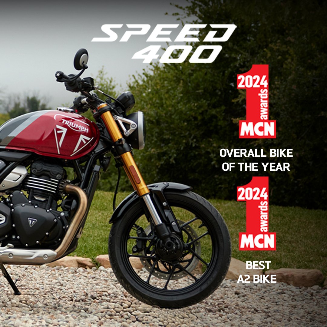 Bike of the year? An important and big award that is ironically awarded to the smallest bike inthe range..."A middleweight bike that’s made a big impact, Triumph’s Speed 400 has charmed new riders and experienced bikers alike" And its <a href="/MCNnews/">Motor Cycle News</a>  A2 Bike of the Year too