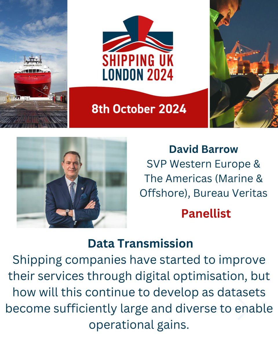 ukshipping's tweet photo. Meet David Barrow, @bureauveritas Senior Vice President, our new Data Transformation Panelist, who will join the #ShippingUK conference at the @QEIICentre on 8 October 2024.
To book tickets and find out more, visit👇
https://t.co/HT5Ke9gduv
#shipping #maritime https://t.co/i3sNEuuJaq
