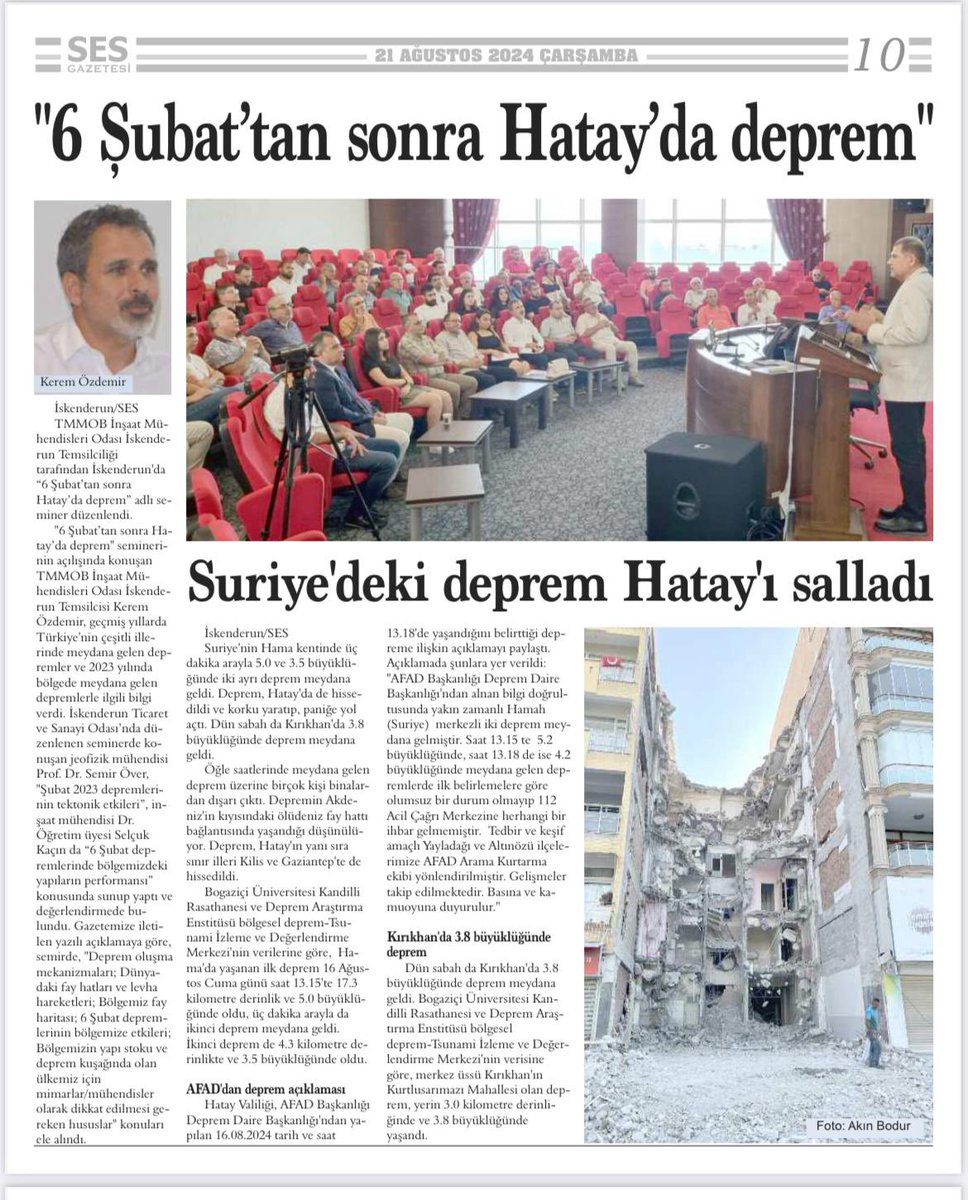 TMMOB İskenderun İnşaat Mühendisler Odası “ 6 Şubat’tan sonra Hatay’da deprem” konulu seminer düzenledi.