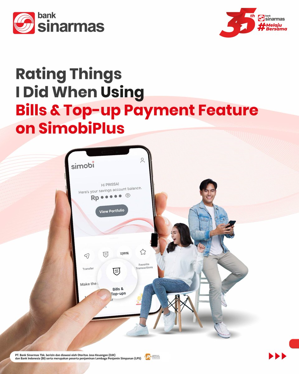 BankSinarmas's tweet photo. Nikmati kemudahan berbagai transaksi mulai dari bayar tagihan sampai dengan top-up di SimobiPlus. Dijamin bakal bikin hidupmu #SenyamanItu!

S&amp;K berlaku.
Info selengkapnya, kunjungi https://t.co/YExN2R9MUA 

#BankSinarmas #FinansialLebihBaik #SimobiPlus https://t.co/3J4tK1EKU8