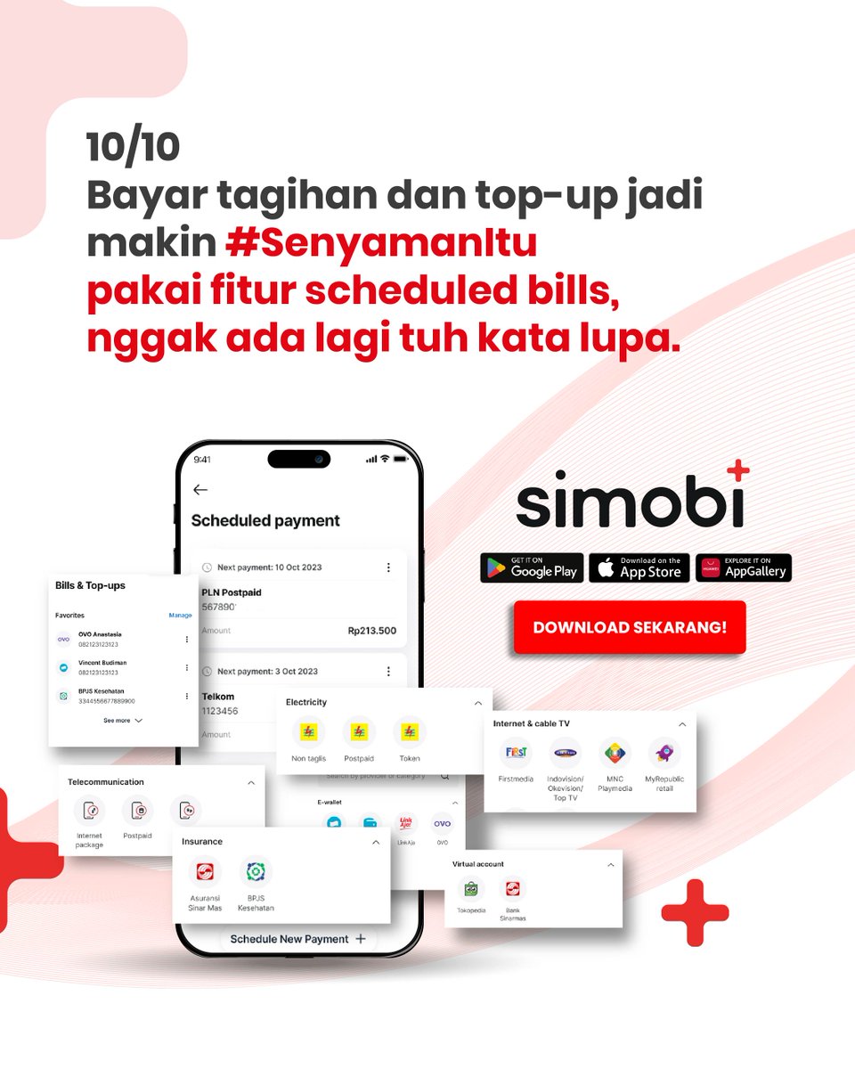 BankSinarmas's tweet photo. Nikmati kemudahan berbagai transaksi mulai dari bayar tagihan sampai dengan top-up di SimobiPlus. Dijamin bakal bikin hidupmu #SenyamanItu!

S&amp;K berlaku.
Info selengkapnya, kunjungi https://t.co/YExN2R9MUA 

#BankSinarmas #FinansialLebihBaik #SimobiPlus https://t.co/3J4tK1EKU8