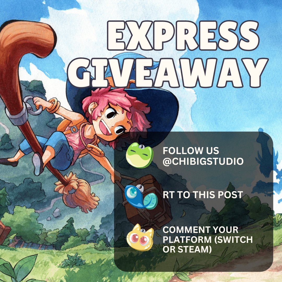 EXPRESS DELIVERY

We're giving away 3 Mika and the Witch's Mountain digital keys. Just:

🐸Follow us <a href="/chibigstudio/">Chibig | Elusive</a> 
🐟 RT to this post
🐱 Comment your platform (Nintendo Switch or Steam)

*Winners will be picked on Friday 23rd