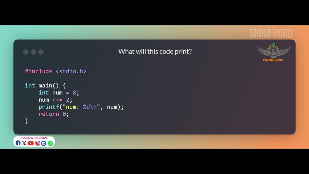 mahojase's tweet image. Bitwise shifts in C! See how shifting changes the value of num.
.
.
.
#CProgramming #BitwiseOperations #ShiftLeft #CodeChallenge #IntermediateC