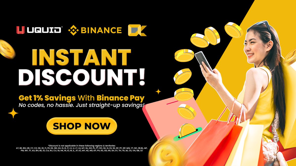 uquidcard's tweet photo. 🚨 Huge savings alert! Binance Instant Discount IS LIVE! 🚨

Spend $200 or more on Alpha Digital Shop via Binance Marketplace and automatically enjoy a 1% discount! No codes, no hassle, just straight-up savings. 

This limited-time offer won't last long, so grab it while you can!

#Uquid #Crypto #Binance #Web3Shopping #Web3Community #AlphaDigitalShop