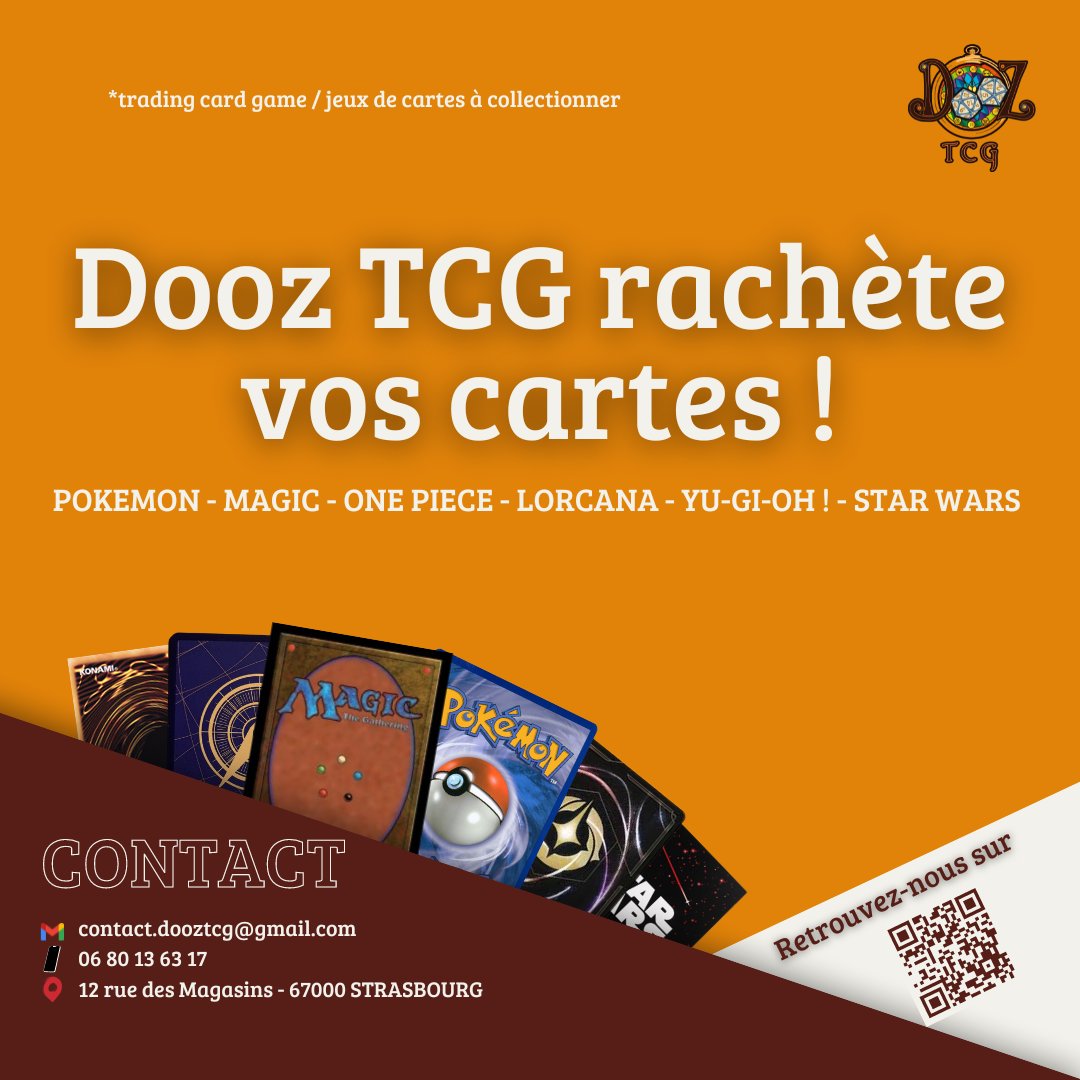 Trop de cartes dorment dans vos tiroirs ?  Besoin de liquidités ?🤔

Collectionneur cherchant à vendre quelques pièces rares ou vous souhaitez faire de la place Dooz TCG a la solution pour vous !💡

👉🏻Contactez-nous à contact.dooztcg@gmail.com ou au 06 80 13 63 17.