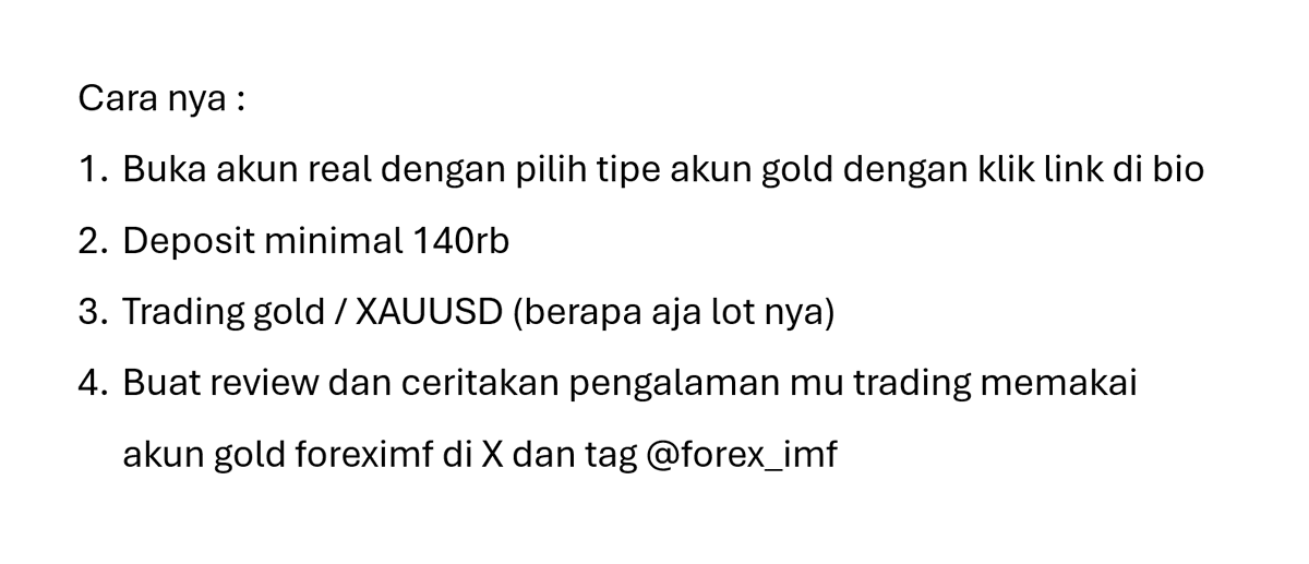 forex_imf's tweet photo. Mimin mau info event menarik nih
"Golden Review Battle"!

Hadiahnya bisa masuk grup VIP telegram FOREXimf!

Utk gabung grup VIP harusnya min deposit 2,5jt!
Tapi kalo menang event ini bisa join VIP dgn min deposit 140rb aja! 

Langsung ikut yuk Sobs!!

#QuickPro #tradingforex https://t.co/ZHUW3vzKoa