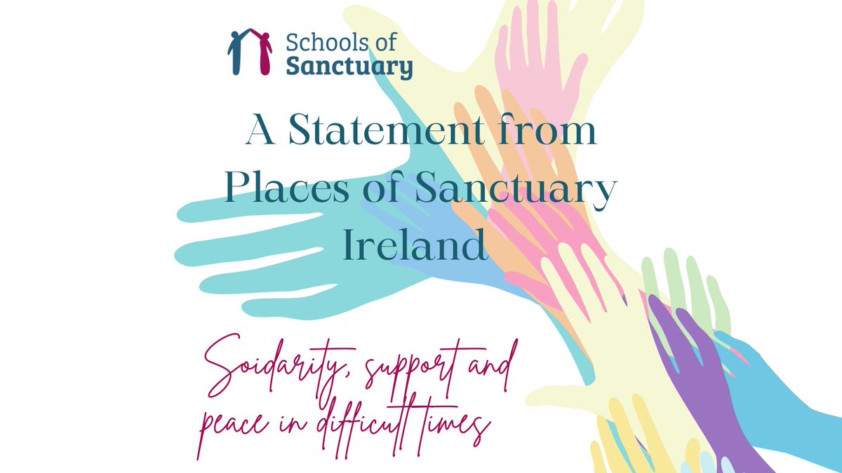 Schools, universities, libraries, faith groups, ambassadors and communities of sanctuary are united in the belief that everyone deserves to live in safety, no matter who they are or where they are from. 
Read our full statment here: schools-ireland.cityofsanctuary.org/2024/08/15/sol…