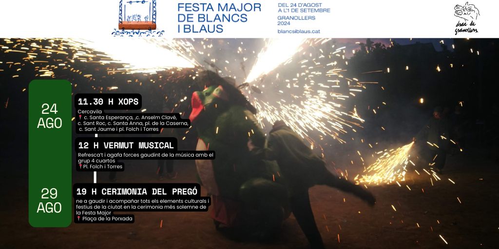 📅 Calendari dels actes on participa la Granota de Can Bassa a la Festa Major de Blancs i Blaus.