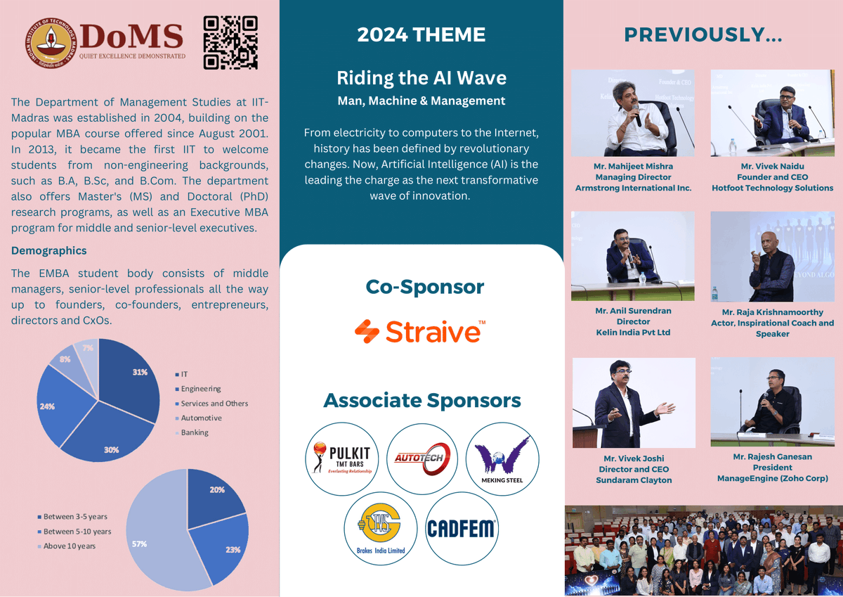 domsiitmadras's tweet photo. Get ready for an engaging and transformative experience at EMBArk 2024, DoMS @iitmadras' EMBA Program's flagship management fest!
  
#EMBArk2024 #AILeadership #IITMadras #DoMS #ManagementFest #Management #EMBA  (1/5) https://t.co/NPh1pW8w3m