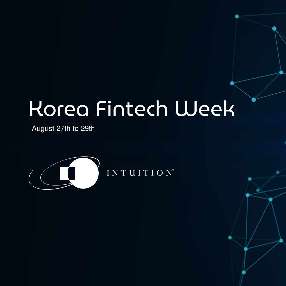 intuition_com's tweet photo. We are excited to announce that we will be participating in Korea Fintech Week 2024.
This event is a significant gathering of industry professionals offering a unique opportunity to explore the latest trends and developments in the #fintech space.
#KoreaFintechWeek https://t.co/VRc94B0cuu