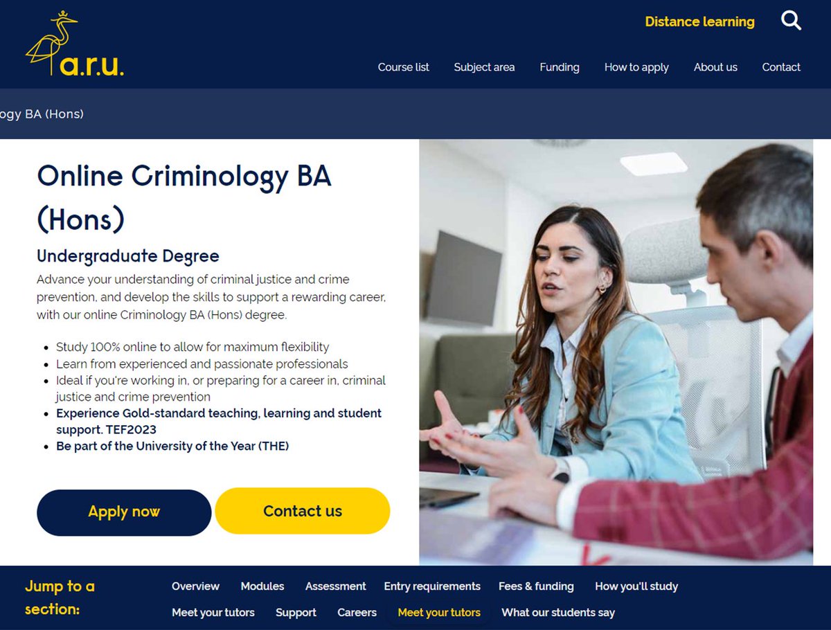 NEW ONLINE DEGREE* We are excited to announce that we are now offering the option to study our B.A. (Hons) Criminology Degree completely ONLINE. This is available to UK students &amp; international students. Available PT or FT - Spread the word!   (anglia.ac.uk)