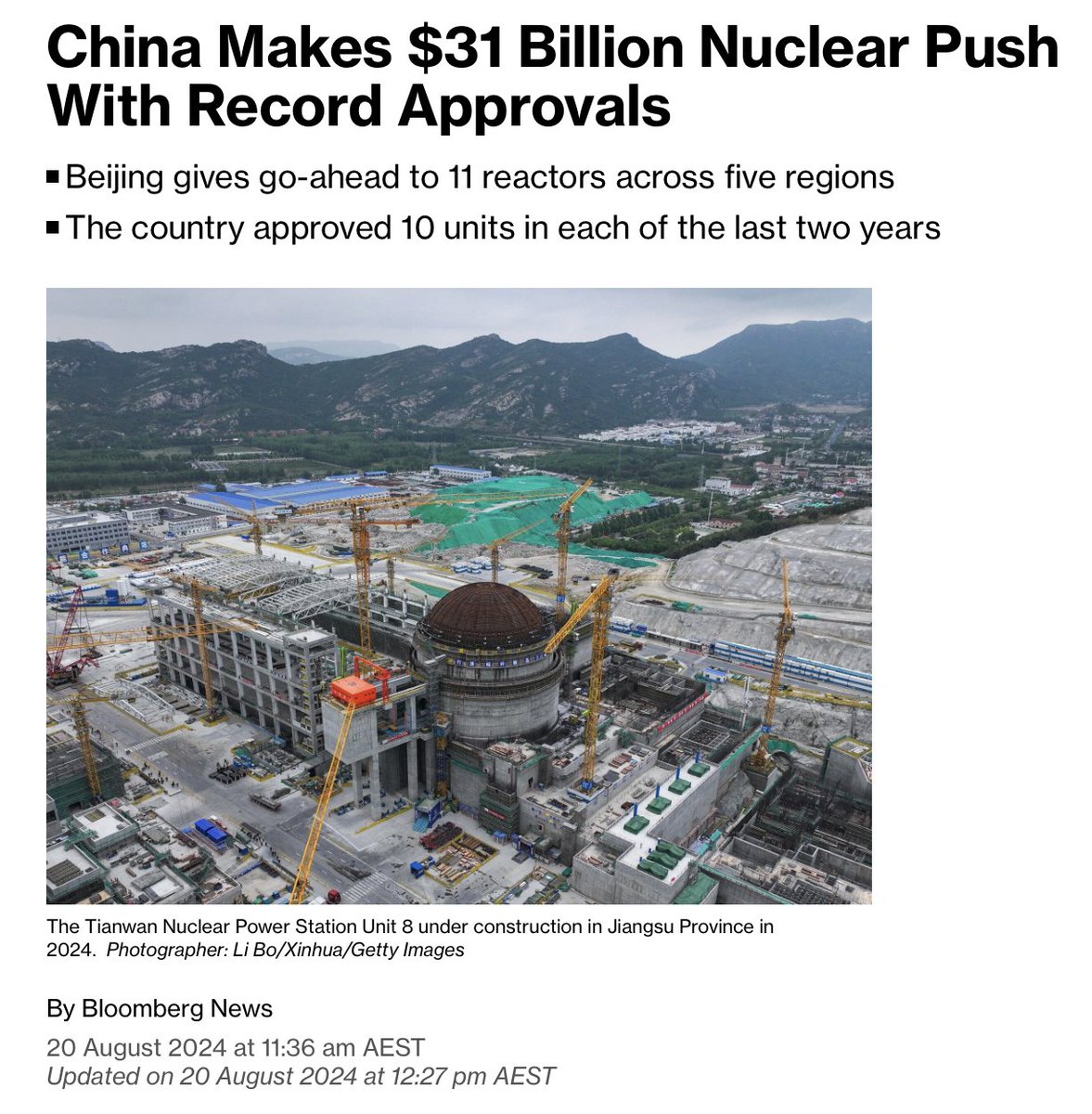 ShackelWill's tweet photo. According to Australia's Energy Minister it could cost as much as $600bn to build 7 nuclear reactors. 

That means either of 2 things:
-Either it would cost ∼20x more to build a reactor in Australia than in China
-Or...the numbers we're being sold are a bit off