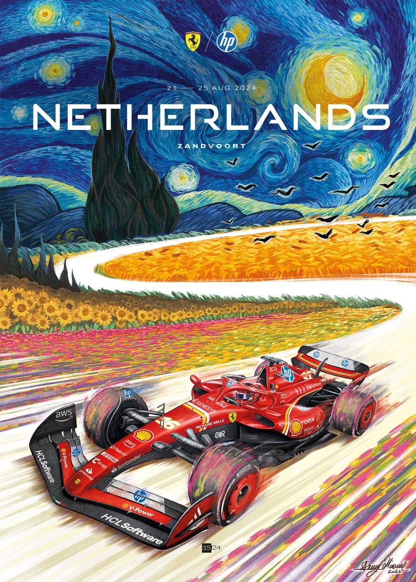 ScuderiaFerrari's tweet photo. Now THIS is a work of art, a tribute to Dutch painter Van Gogh 🎨😍

Kick starting our second half of the season with the #DutchGP! Stay up to date this weekend and download the #SFApp and follow all our channels 📲

Cover art by Denny Minonne 👉 https://t.co/8dAmuae2xM https://t.co/y8gqQzI7P7