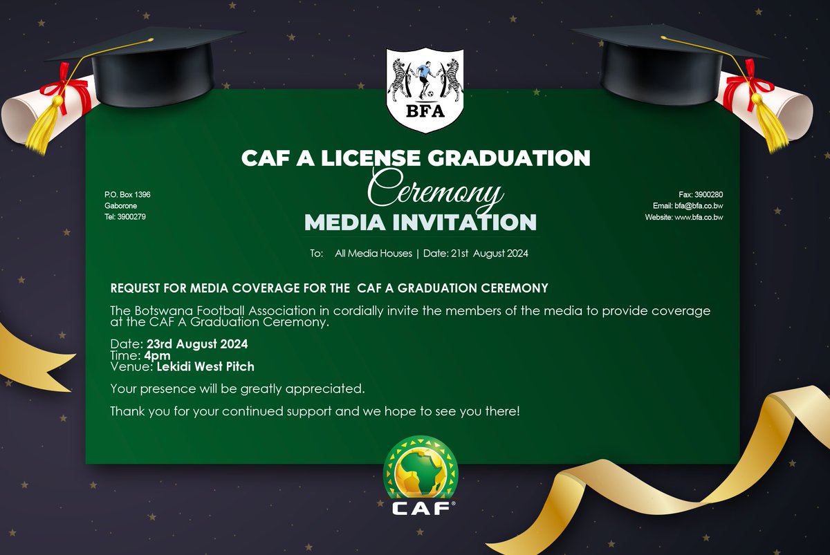 𝐌𝐄𝐃𝐈𝐀 𝐈𝐍𝐕𝐈𝐓𝐀𝐓𝐈𝐎𝐍
To: All Media Houses
Date: 21st August 2024
#wearebfa