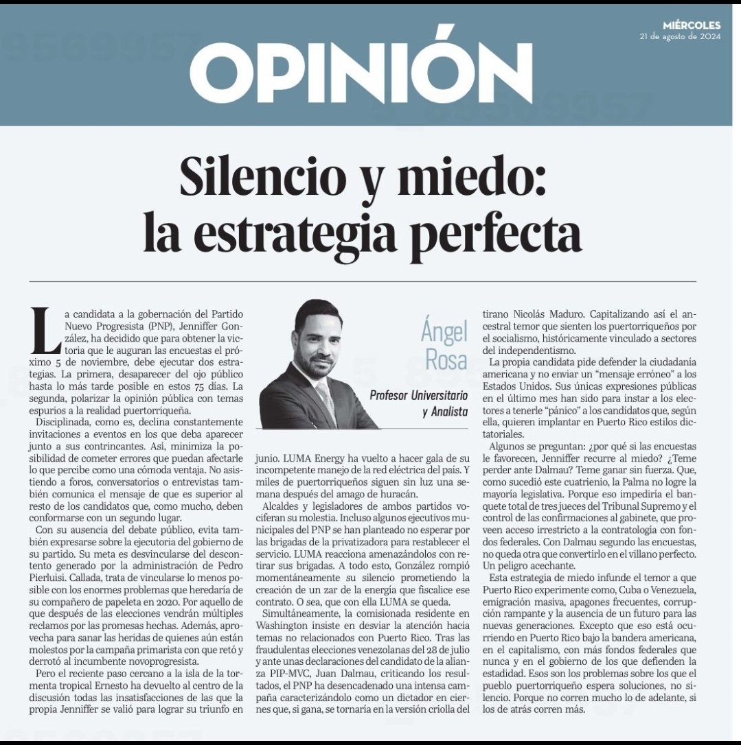 ¡Las cosas como son! Lectura obligada. <a href="/ProfAngelRosa/">Angel Rosa</a> <a href="/ElNuevoDia/">El Nuevo Día</a>