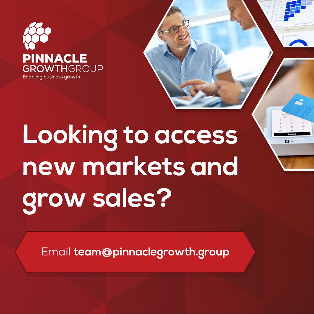Looking to access new markets and grow sales? 
 
Our team provides practical support to expand your reach and increase revenue. 
 
Reach out to team@pinnaclegrowth.group and let’s take your business to new heights!
 
#enablingbusinessgrowth  #getintouch