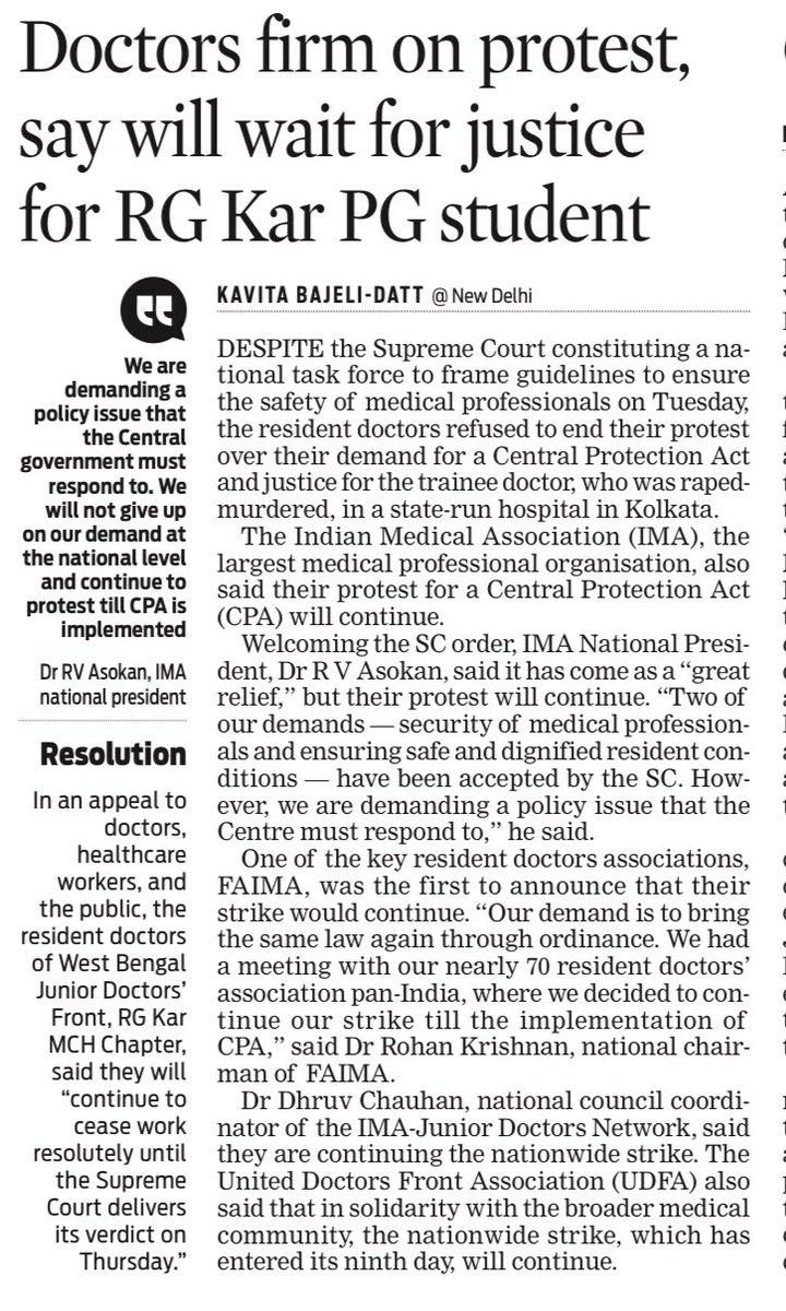 KavitaDatt's tweet photo. #Doctors firm on continuing #protest for #Central #Protection #Act despite #SC forming National #Task Force

@NewIndianXpress @TheMornStandard @IMAIndiaOrg @FAIMA_INDIA_ @FordaIndia @DrRohanKrishna3 @DrDhruvchauhan @JPNadda @OfficeofJPNadda @MoHFW_INDIA https://t.co/7uxQ462sIs