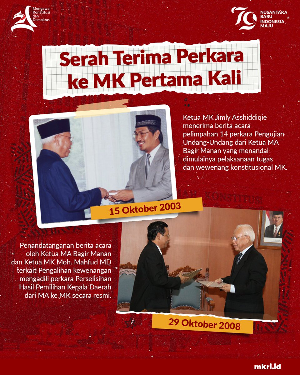 #Courtizen tahu nggak sih kalau sebelum MK berdiri, kewenangan menangani Perkara Pengujian Undang-Undang (PUU) dan perkara Perselisihan Hasil Pemilihan Kepala Daerah (PHPKada) ada di Mahkamah Agung (MA)! 😮

Kewenangan tersebut telah dialihkan secara resmi ke MK dengan