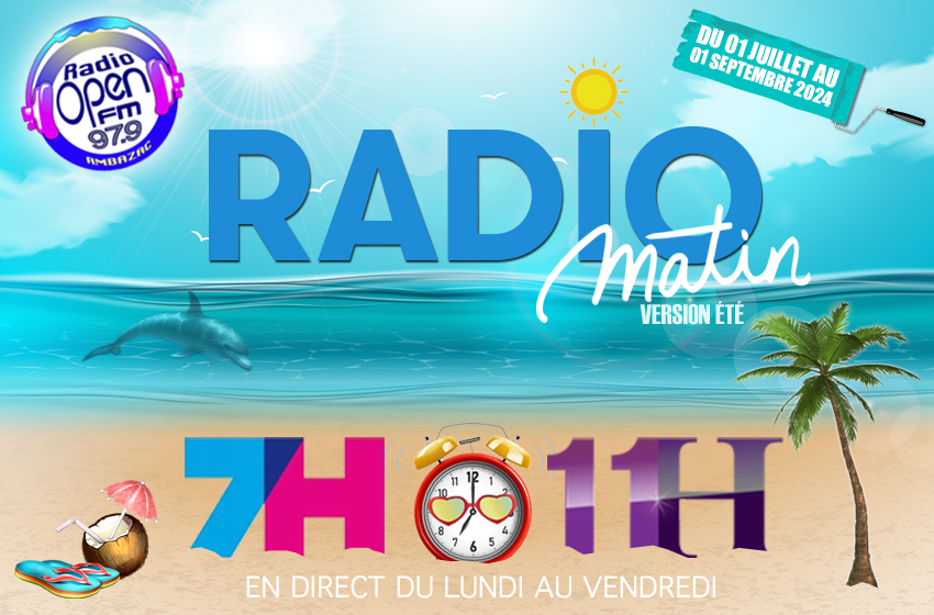 JEUDI 22 AOÛT 2024 ! Bon réveil sur les ondes de <a href="/radioopenfm/">Radio Open Fm 97.9</a> au son de votre "Radio matin" en direct de 7h à 11h avec <a href="/SLECOEUR/">SEBASTIEN LECOEUR</a>.