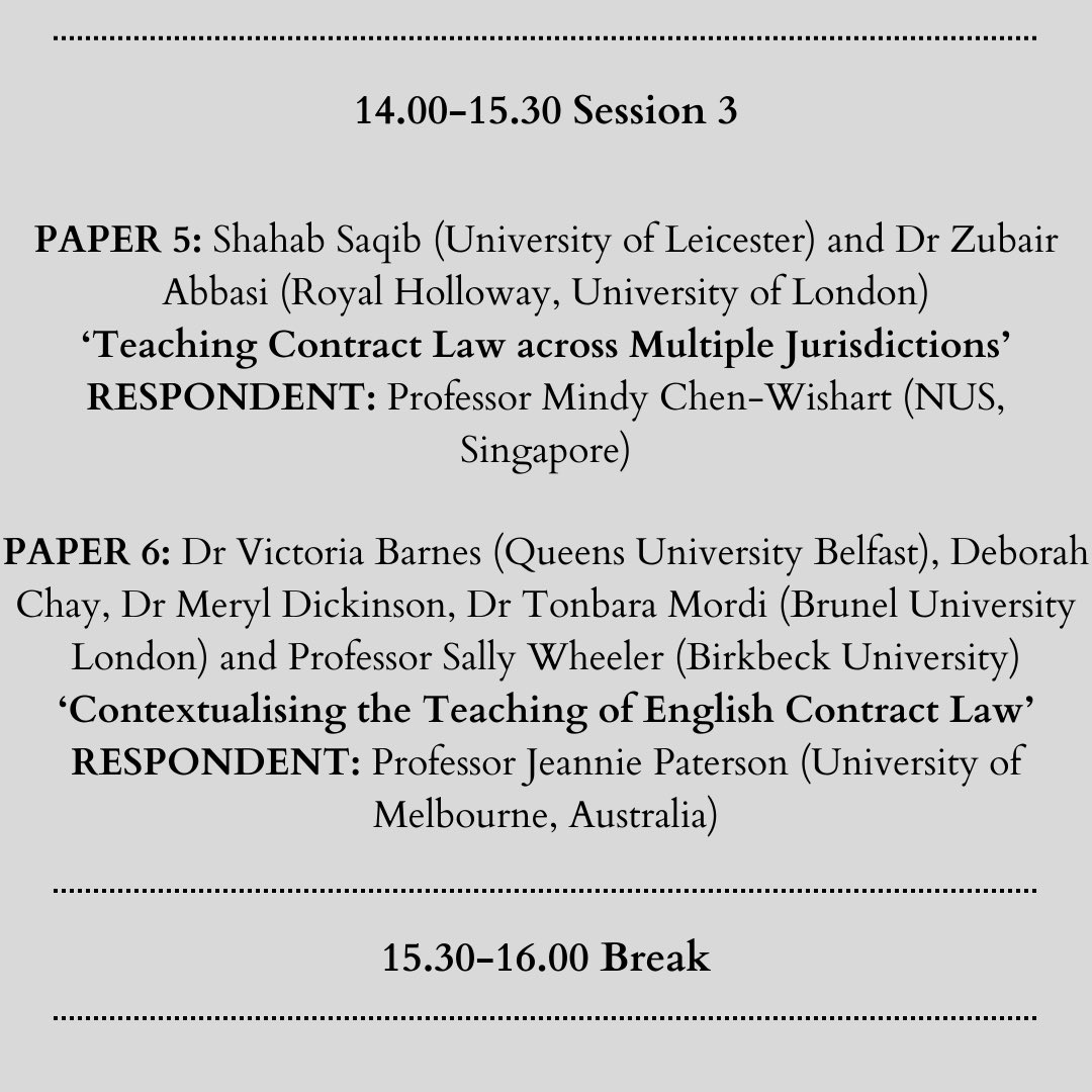 jo_wilson13's tweet image. Book now!!!

Our schedule is finalised and registration is now open for our in-person conference ‘New Trends in Teaching Contract Law’ at University of Sussex on 12th September:

eventbrite.co.uk/e/new-trends-i…

We have an incredible line up of presenters and international respondents 😁