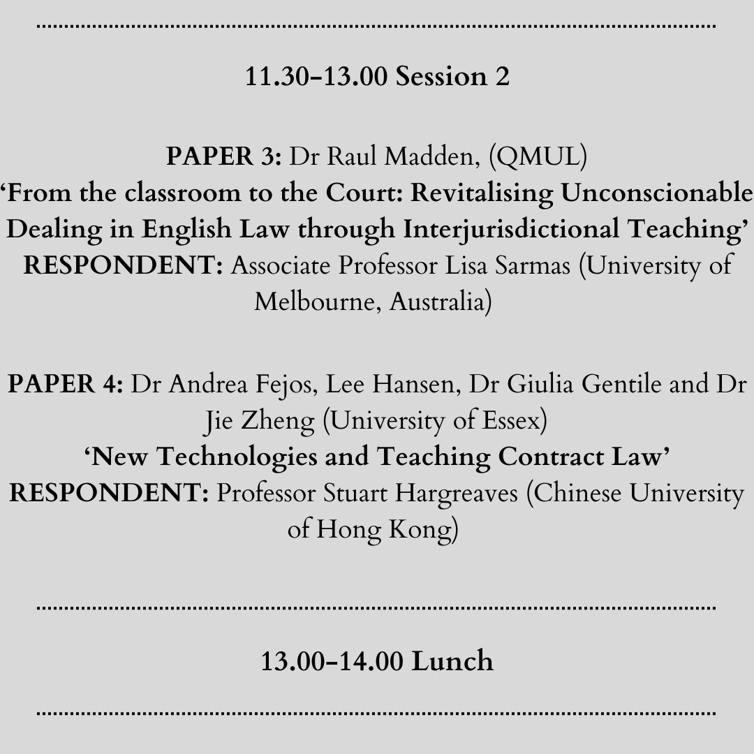 jo_wilson13's tweet image. Book now!!!

Our schedule is finalised and registration is now open for our in-person conference ‘New Trends in Teaching Contract Law’ at University of Sussex on 12th September:

eventbrite.co.uk/e/new-trends-i…

We have an incredible line up of presenters and international respondents 😁