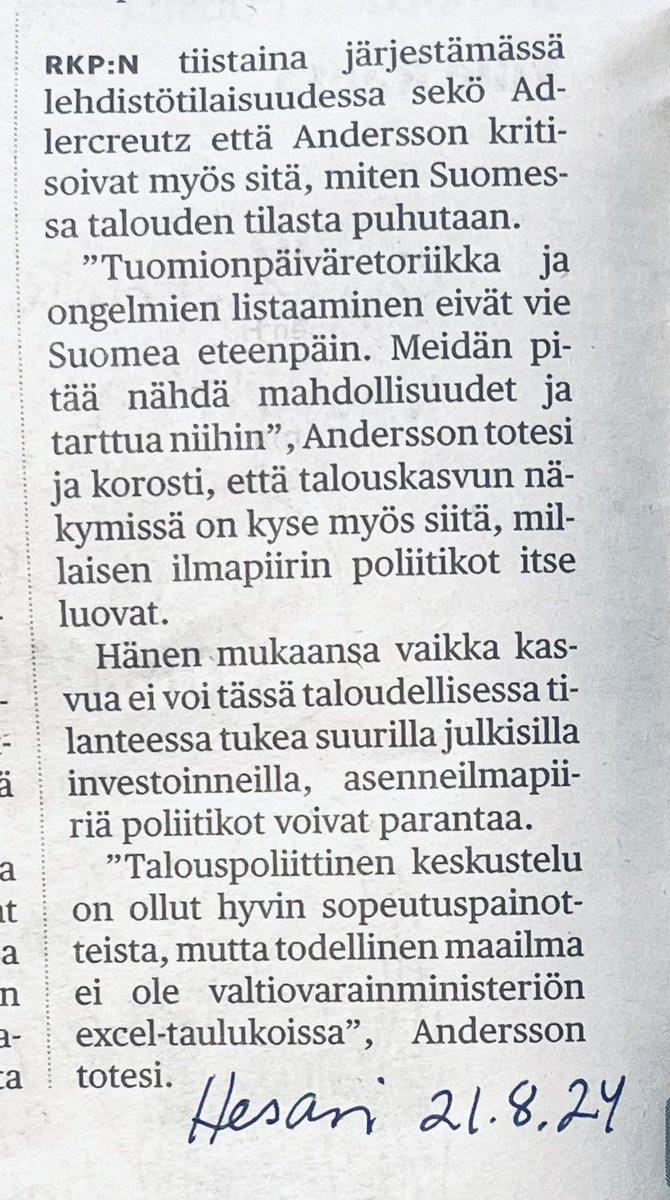 Tätä olen odottanut kauan! Että aletaan etsiä keinoja miten Suomea viedään eteenpäin. Pelkillä leikkauksilla se ei onnistu.
