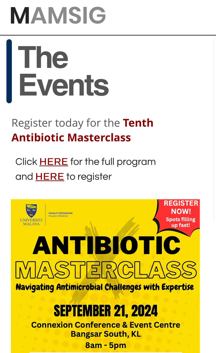 Join us in our upcoming AMX - the Tenth Antibiotic Masterclass on 21st Sept 2024 at the Connexion Conference in Bangsar South
#IDtwitter 
antibiotic-ninja.com/event

The program docs.google.com/document/d/1tj…

The registration link
docs.google.com/forms/d/1ujLdD…