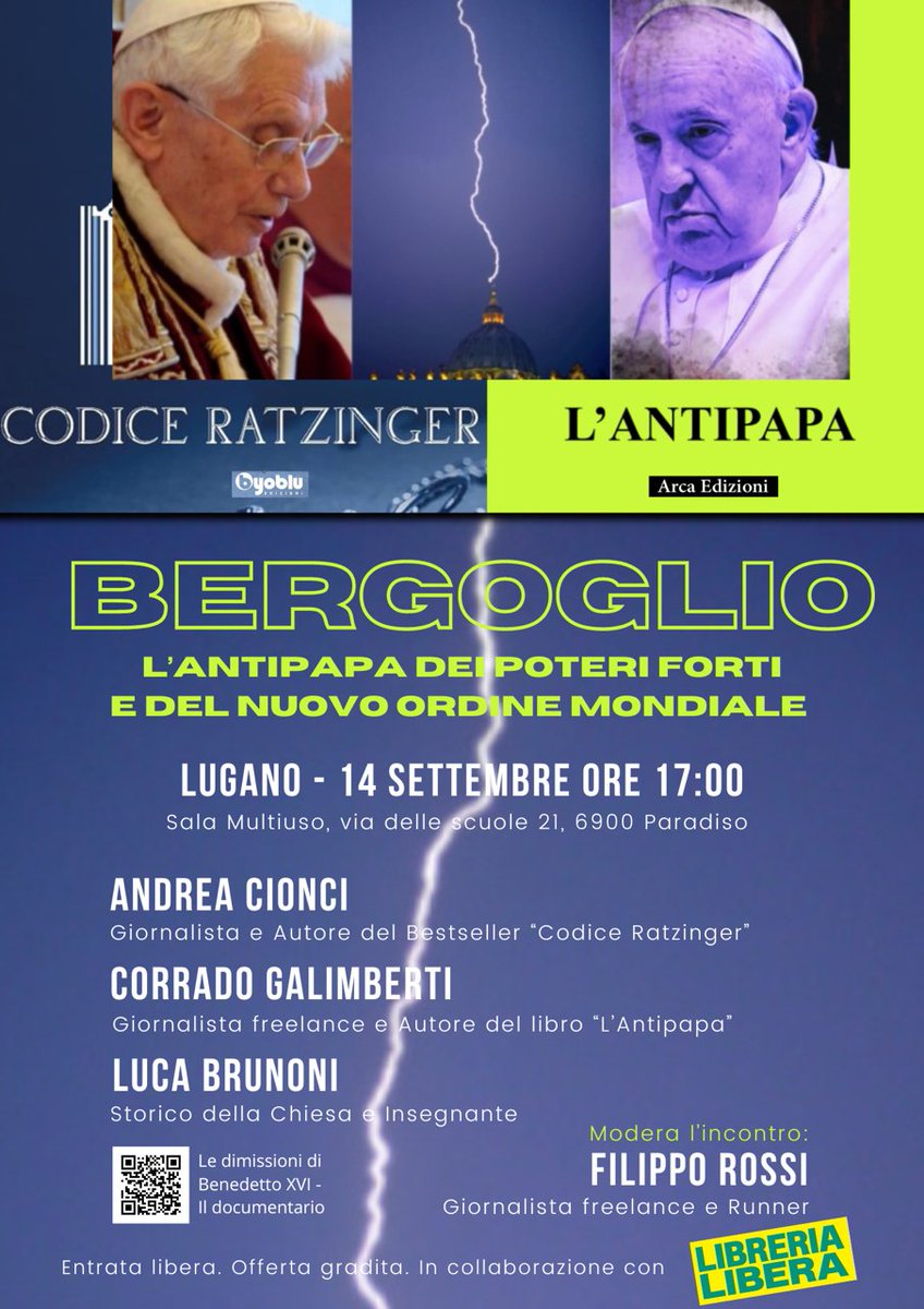 CionciAndrea's tweet photo. Finalmente in Svizzera! @pontifex @ucscei @vaticannews @avvenire @lanuovabq #codiceRatzinger #Galimberti #Lantipapa #sedeimpedita #Brunoni #Lugano https://t.co/aGXfNK20Os
