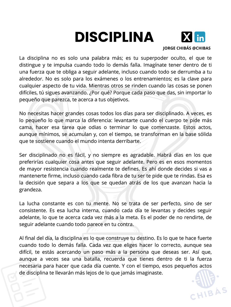 La disciplina es lo que te define. Hazla parte de ti.