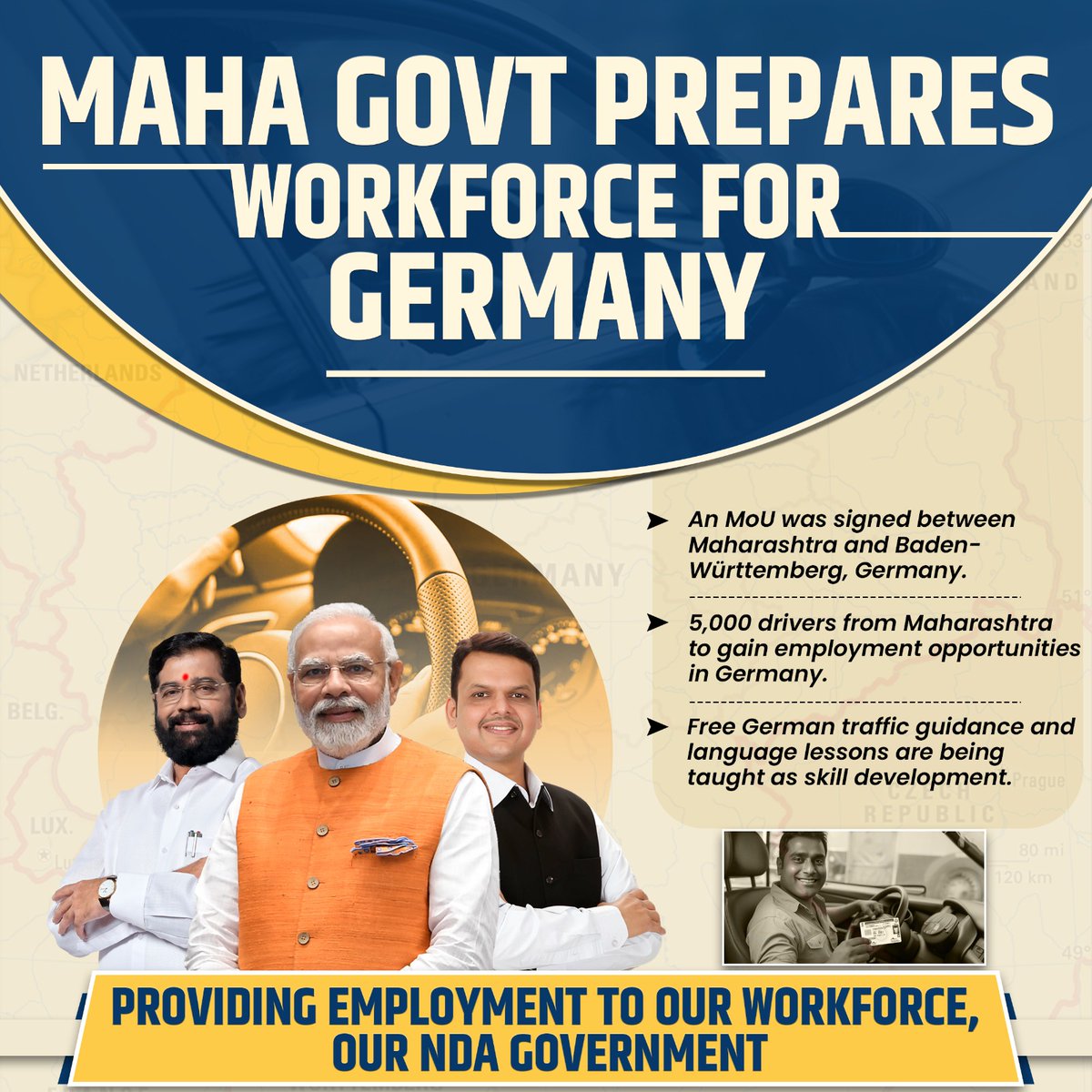 kamleshayodhya's tweet photo. Maharashtra drivers, get ready for German roads! CM Eknath Shinde Govt's initiative offers employment & skill development #GermanyBound #EknathShindeGovt https://t.co/fffoC9fgWU