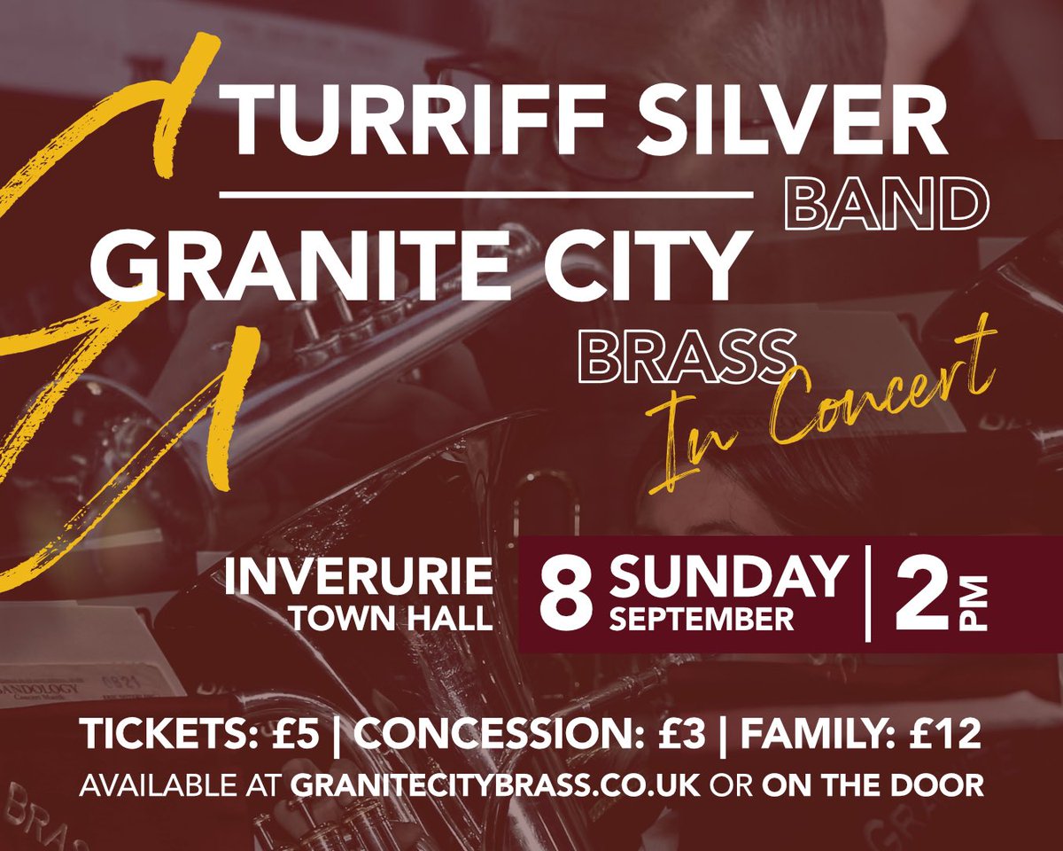 We’re excited to share news of our joint concert with <a href="/GCBband/">GraniteCityBrass</a>! 🤩

We'll be bringing you a programme for all musical tastes - hope you can join us! 🎶 

🗓️ Sunday 8th September 
⏰ 2pm
📌 Inverurie Town Hall
🎫 granitecitybrass.co.uk/events or on the door