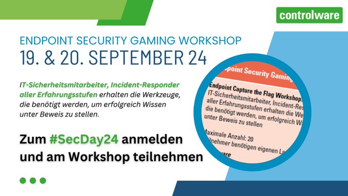 ControlwareDE's tweet photo. JETZT #AGENDA LADEN und KEINEN #VORTRAG UND #WORKSHOP auf dem #Controlware #SecDay24 am 19. - 20. Sept. 2024 in #Hanau verpassen:
➡ https://t.co/YqgrVx1uZZ https://t.co/Hb535XWpFE
