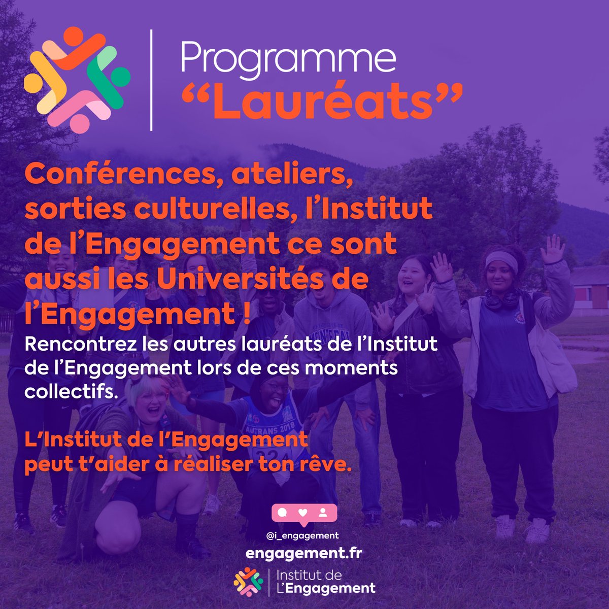 En plus d'un accompagnement personnalisé, être lauréat de l'Institut de l'Engagement c'est participer à des temps collectifs avec les Universités de l'Engagement 🥰😲
Des moments uniques 🌠
Rendez-vous sur engagement.fr... pour en profiter ✅
#TesRêvesComptent ✨
