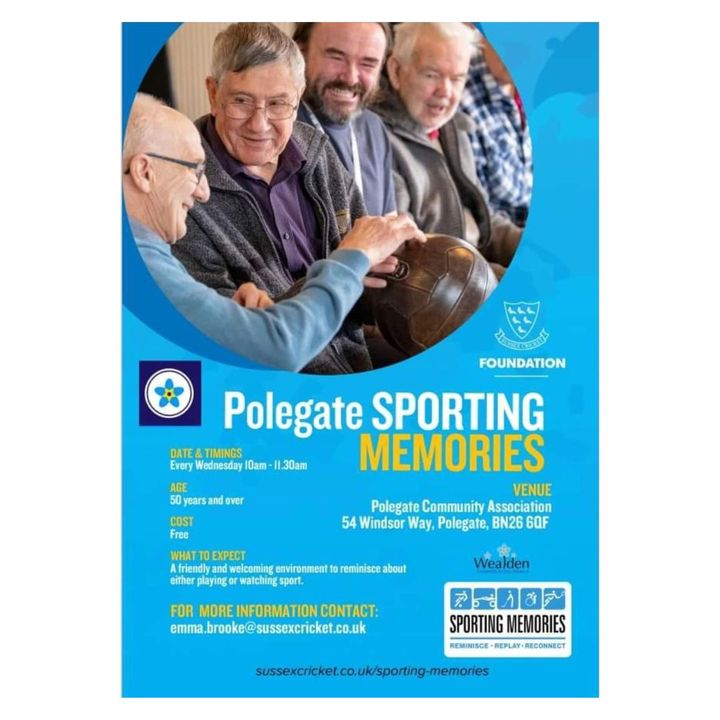 Taking place every Wednesday - Polegate Sporting Memories.

📍 Polegate Community Centre, 54 Windsor Way, Polegate
⏰ Wednesdays 10am - 12pm

Everyone is welcome. 😊

#dementia #polegate #eastbournedementia #eastbourne #eastsussex #sussex