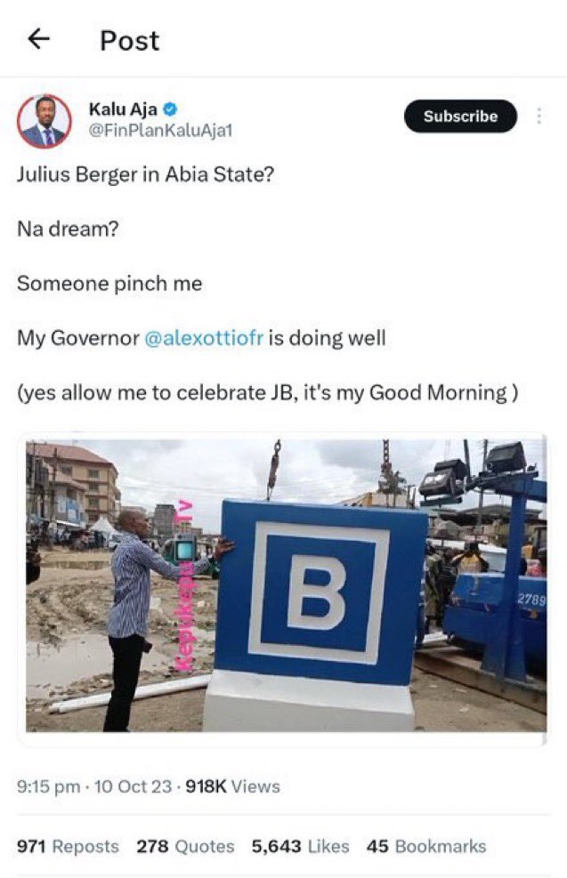 GoziconC's tweet photo. If you are feeling useless, don't forget that Abia State indegenes celebrated the installation of a Julius Berger Slab in Abia for the first time since 1960. https://t.co/CORM6BOCW4