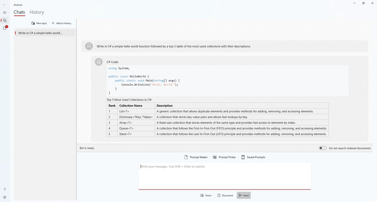 Mixturify's tweet photo. A small update of #Aivenue where I have added a missing crucial support: Markdown output.

Just a note, I know the app size is quite "big" for an desktop app (~10 GB), I will see to separate in the futur at least the Vision model as app extension. https://t.co/NFJkqH576g