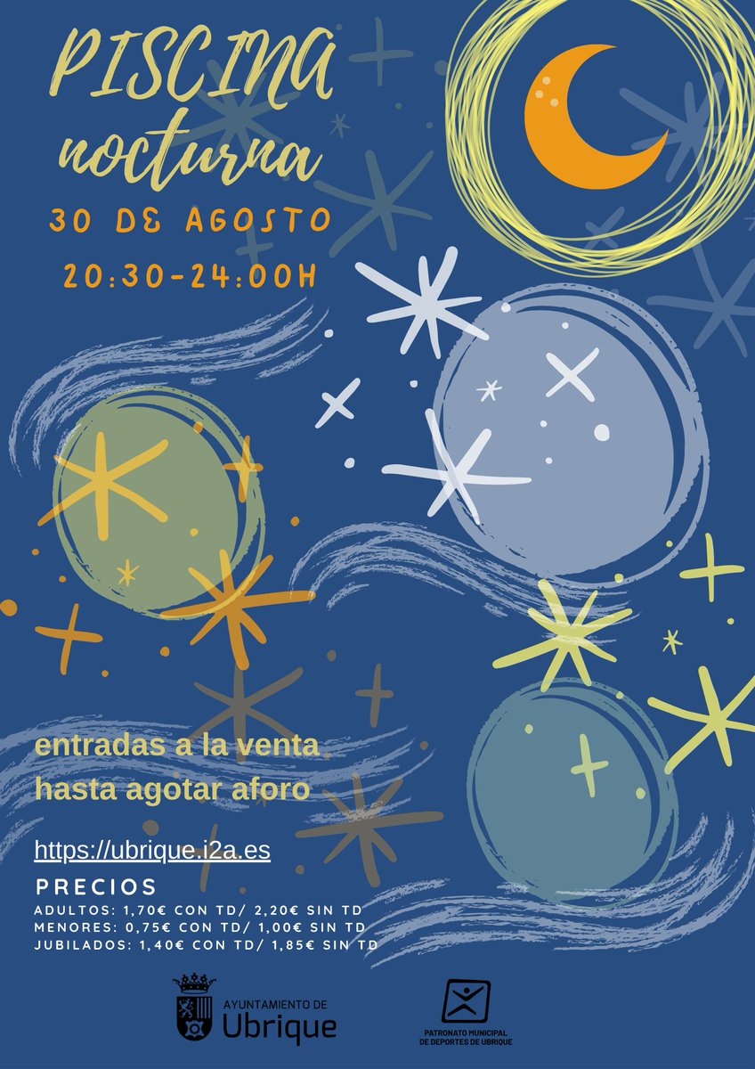 pmdubrique's tweet photo. 🌜APERTURA NOCTURNA PISCINA #ubrique 
✅30 de agosto_20:30H 
🎟️#novengassientrada #sierradecadiz #summertime #aytoubrique #pmdubrique https://t.co/RU6atddPhA