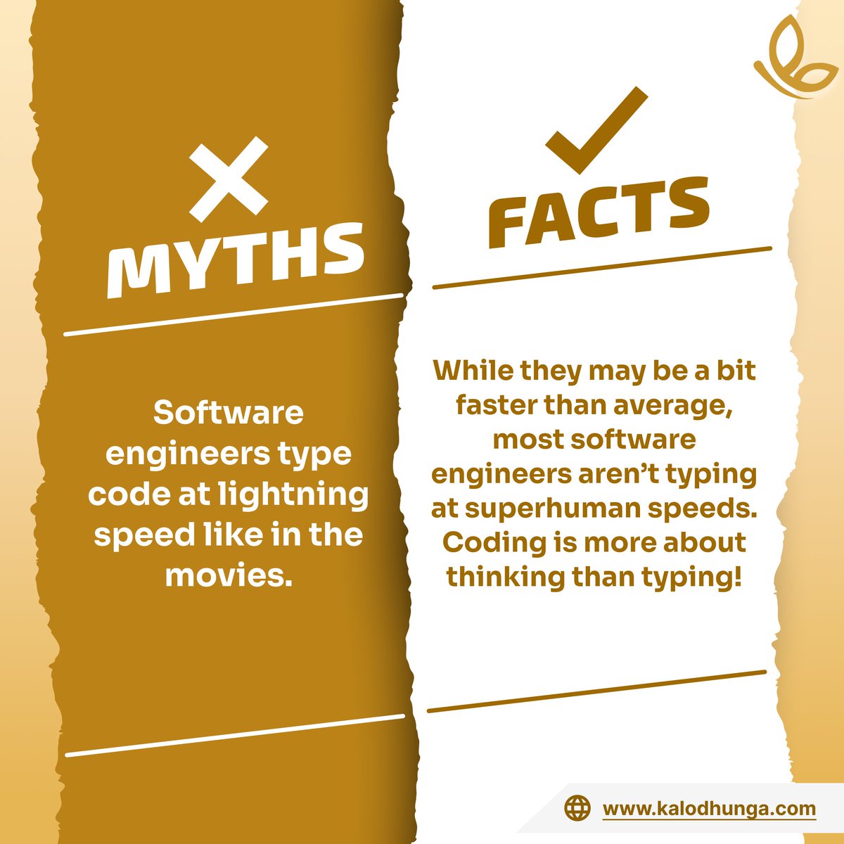 KalodhungaC's tweet image. Think software engineers type code at lightning speed like in the movies? ๐จ Not quite! Itโs more about brainpower than fast fingers.
#MythBusted
#CodingReality
#TechTruths
Also, visit our website: kalodhunga.com