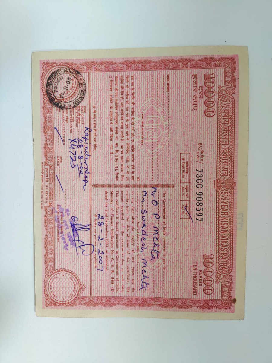 aditim88's tweet photo. My grandparents made post office investments in year 2000-02 in Delhi . I recently found them and I reside in mumbai since last 20 years . Can someone help in redeeming them to me ? @IndiaPostOffice . The investment is worth 89,000/- . https://t.co/dQO8N29MWQ