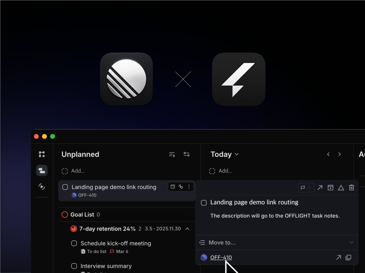 OFFLIGHT_makers's tweet photo. Manage your Linear issues directly in OFFLIGHT! ๐ Weโve launched a minimal Alpha version with key features.
๐ณ๏ธ Test the Alpha and share any feature requests with us! #OFFLIGHT #Productivity
๐ Want to see full changelog?
https://t.co/uaRpTfUL5m
