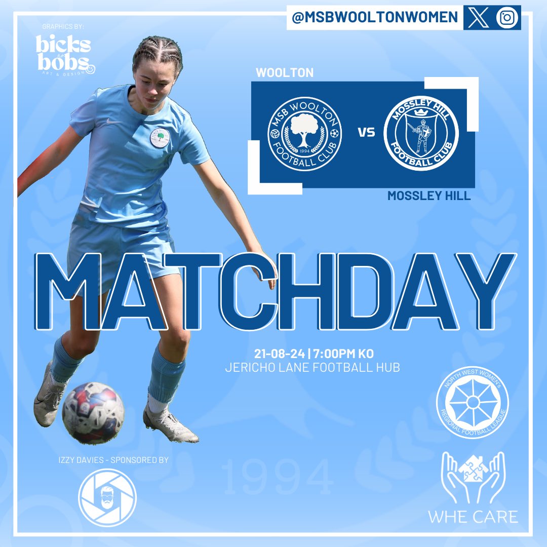 𝗠𝗔𝗧𝗖𝗛𝗗𝗔𝗬 | 𝗙𝗜𝗥𝗦𝗧𝗦:

🆚 | Mossley Hill 
🗓️ | 21-08-2024
🕑 | 19:00
📍 | Jericho Lane Hub
🏆 | NWWRL

🫱🏻‍🫲🏽 | WHE Care - Empowering Lives Through Supported Living for 16 to 25 year olds.