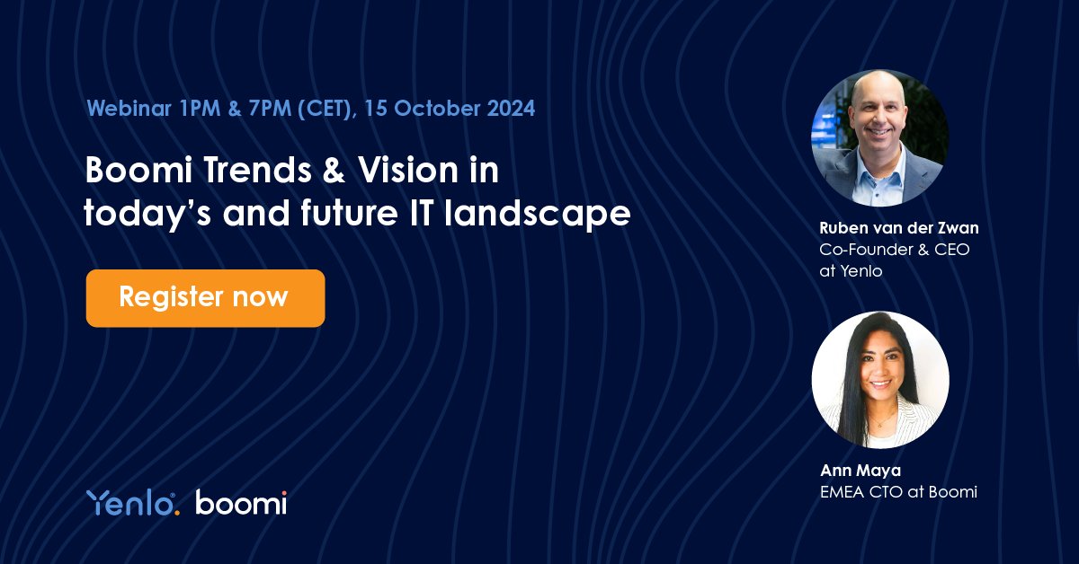 Join us for a quick session with Ruben van der Zwan and Ann Maya, EMEA CTO of <a href="/Boomi/">Boomi</a>! In 20 minutes learn how to tackle #integration challenges and enhance #IT efficiency. 

Will you be there on October 15th?

bit.ly/4dSspBk 

#ITChallenges #DigitalTransformation