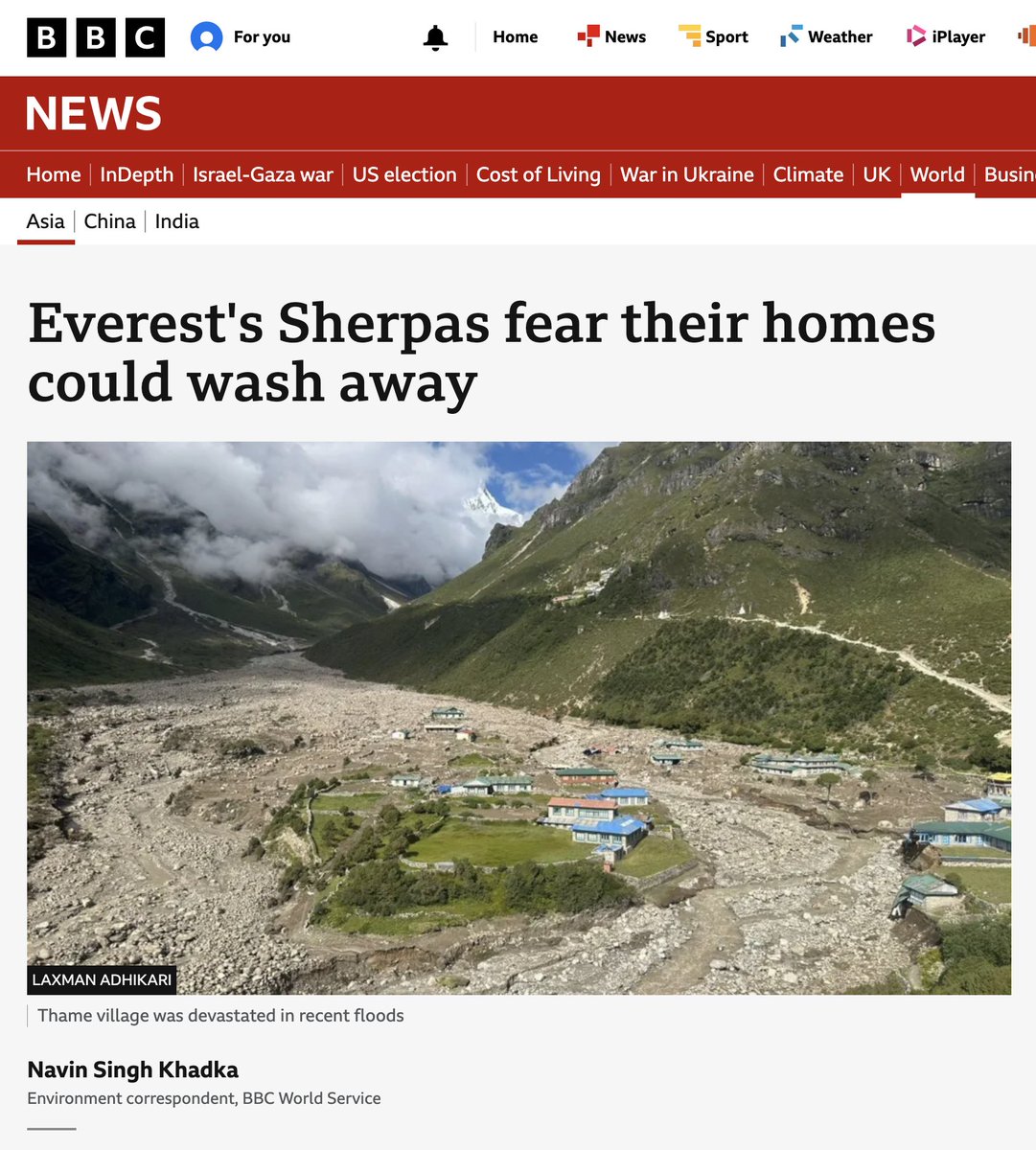 NavinSinghKhadk's tweet image. Why #Sherpa community members in #Everest region feel unsafe in their homeland now

Our exclusive: bbc.co.uk/news/articles/…

“Some houses that escaped #flood are now developing cracks bcoz the land in the village has become unstable" 

🧵On '#glaciallakes monitoring fiasco' soon