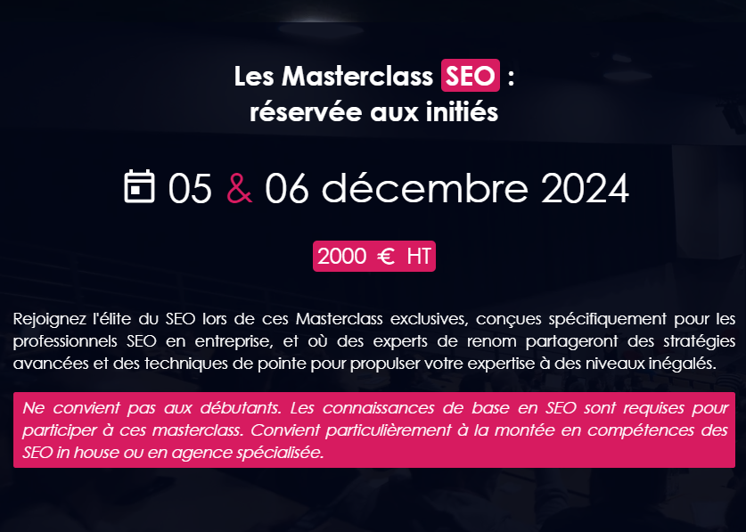 seosummitevent's tweet photo. Découvrez notre formation "Les Masterclass SEO" : https://t.co/66xaq5osHr

🔍 Réaliser un audit de backlinks en mode expert
🔄 Comment redonner vie à un site web en perte de vitesse ?
🤖 Utiliser l’IA dans sa stratégie SEO et de contenus
🌐 S'adapter aux nouveaux usages du web https://t.co/YjWoeh197C