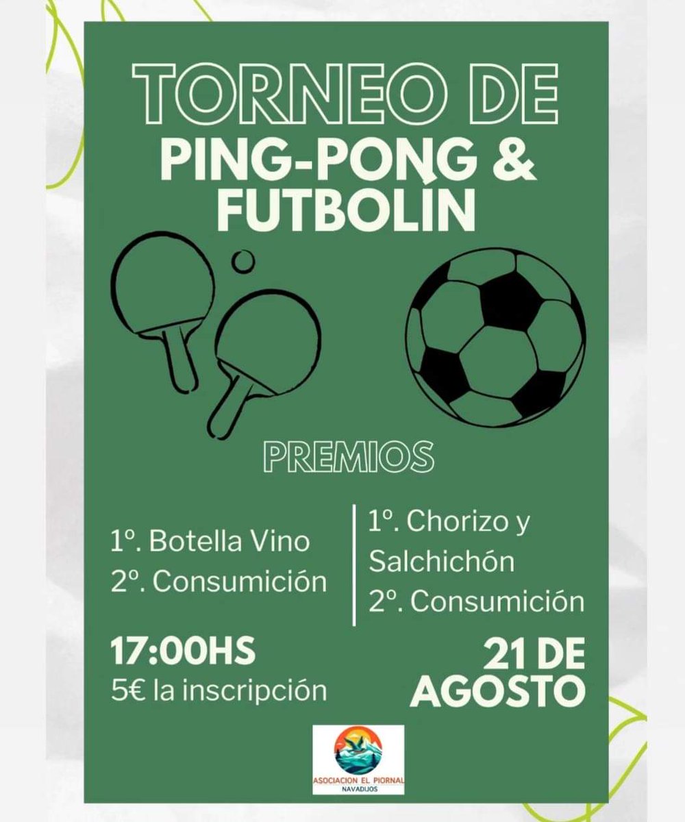 NavadijosCity's tweet photo. ¡¡¡Hoy damos el pistoletazo de salida de las fiestas de #SanBartolo2024!!!

12:30 horas: Circuito de bicis infantil.
17:00 horas: Torneos de ping-pong y futbolín 
18:00 horas: Inicio de los torneos de mus y tute
19:00 horas: Piñata tradicional 
00:00 horas: DJ Jorge Glezz https://t.co/XkMz9HnC7S