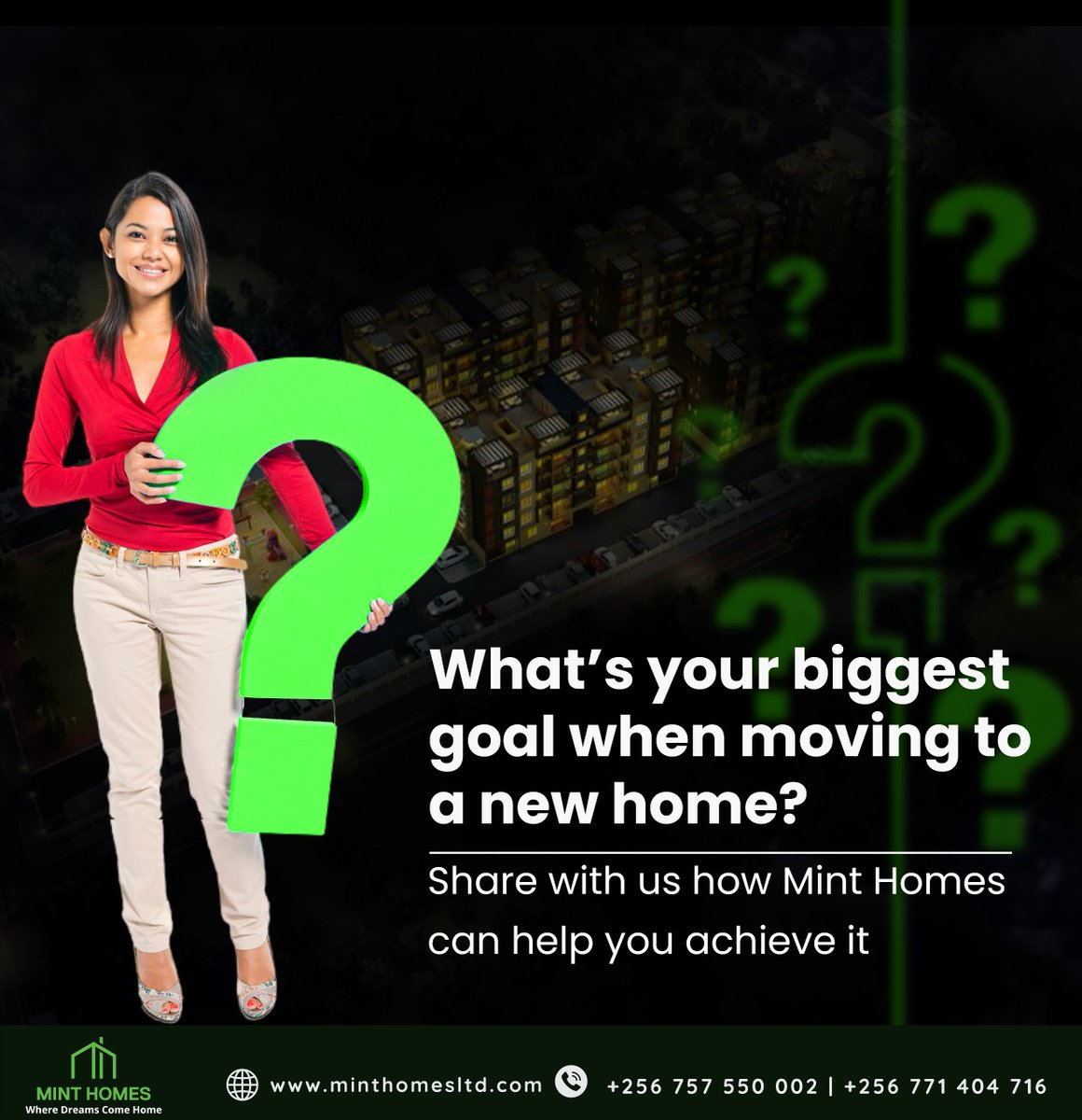 MintHomesLtd's tweet photo. Whatโs your biggest goal when moving to a new home?
Share with us how Mint Homes can help you achieve it. #MovingGoals #MintHomes
For Booking: 0757 550002 / +256 771 404716
Website: https://t.co/KYCKqB0jxx https://t.co/27nNfqCGTT