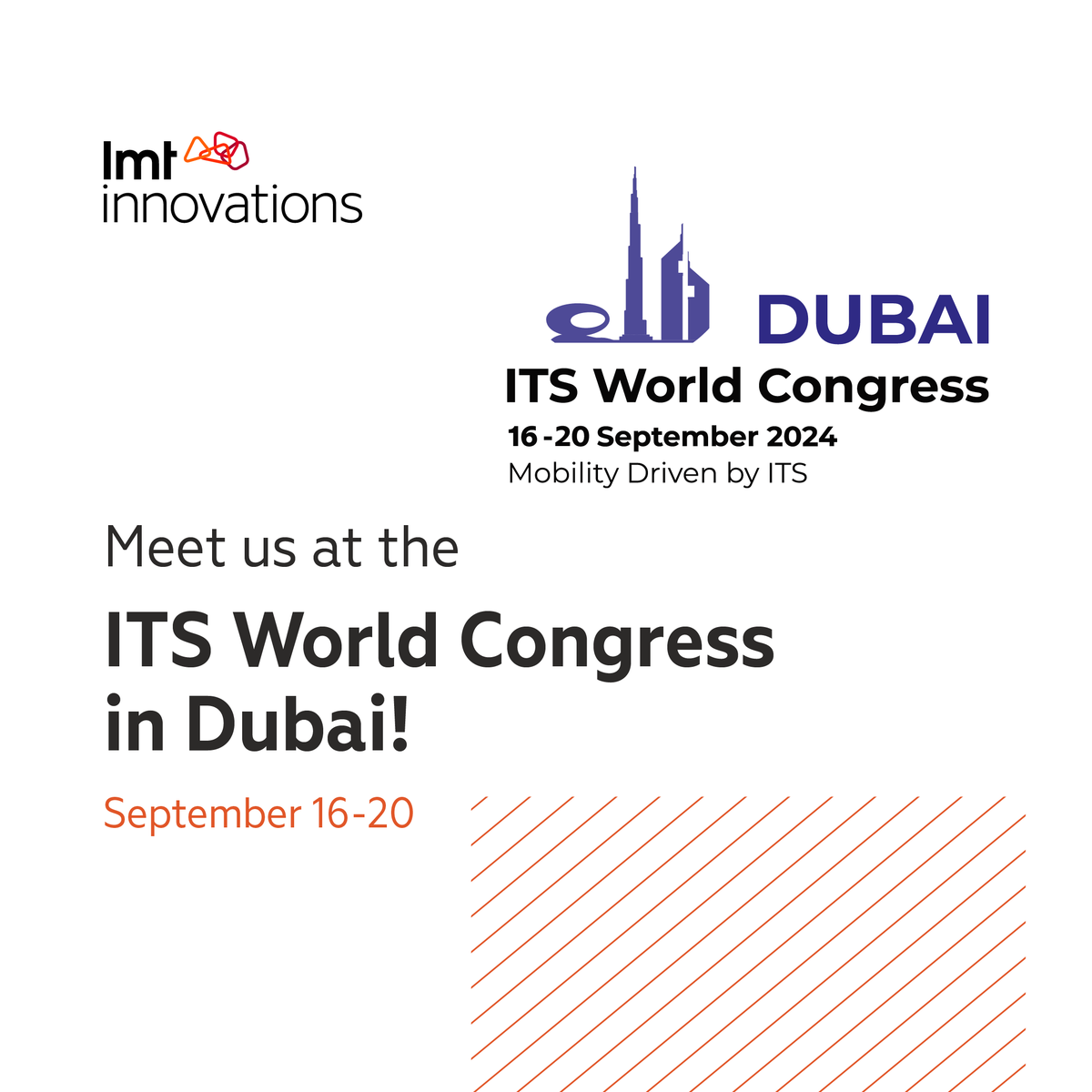 LMT Innovations (@innovationslmt) on Twitter photo LMT is thrilled to announce our participation in the 30th <a href="/ITS_Congresses/">ITS Congresses</a>, a premier event in intelligent transportation systems, scheduled for September 16-20, 2024, in Dubai. Join us in shaping the future of transportation! LMT is thrilled to announce our participation in the 30th <a href="/ITS_Congresses/">ITS Congresses</a>, a premier event in intelligent transportation systems, scheduled for September 16-20, 2024, in Dubai. Join us in shaping the future of transportation!